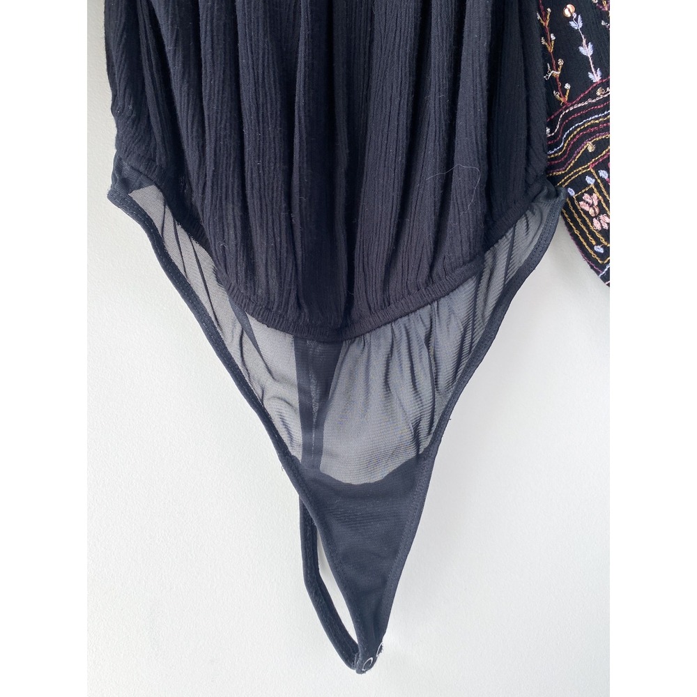 Free People Intimately Ella Bodysuit XS Black Embroidery Off Shoulder Whimsigoth - Picture 7 of 13